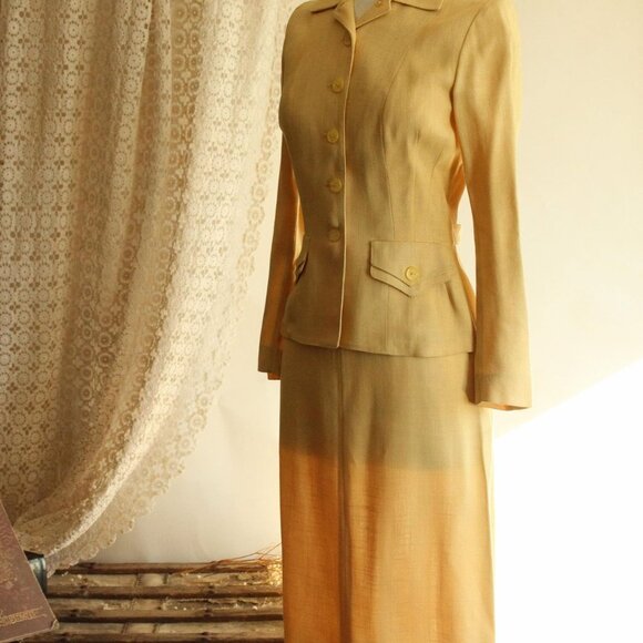 Vintage 1940s Suit, Arthur Jay Yellow Linen Two Piece Skirt And Jacket - Picture 8 of 11